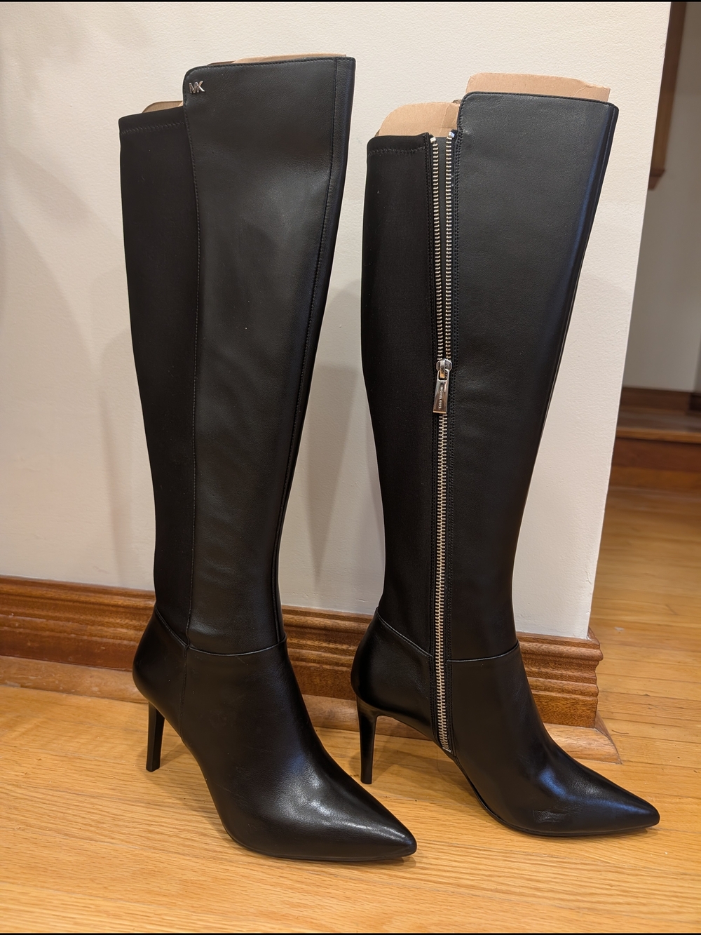 MICHAEL Michael Kors Black Leather Knee-High Pointed-Toe Boots